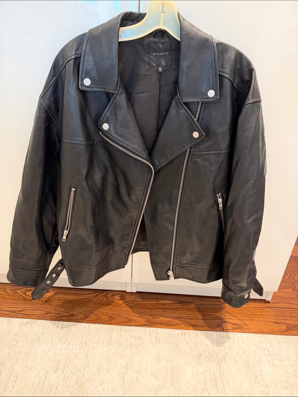 Dynamite Black Faux Leather Moto Jacket with Silver Hardware